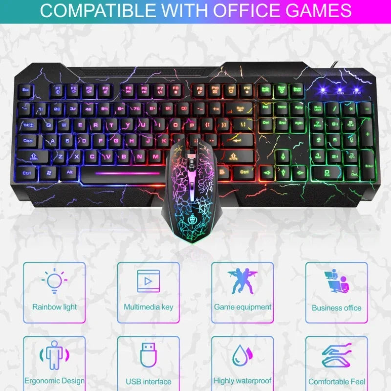 Computer Desktop Wired Gaming Keyboard Mouse Mechanical Feel LED Light Backlit Keyboard Mouse Combos