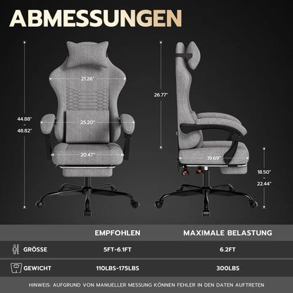 Gaming Chair Fabric Office Chair, Massage Gaming Chair with Headrest, Ergonomic Racing Gaming Seat with Footrest, for Relaxing