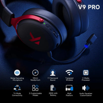 MCHOSE V9 Pro Gaming Wireless Headset 7.1 Surround Sound Headphones Noise Canceling Mic Low Latency Lightweight for PS5 PC SWITCH