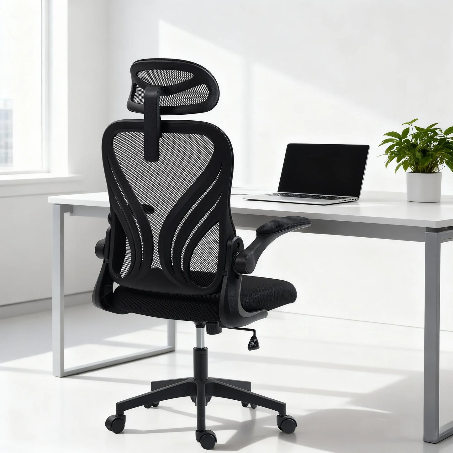 HOMCOM Chair Ergonomic desk, Mesh desk armchair with Flistable Fold, 2D Headrest, Bracing, Bracing, so