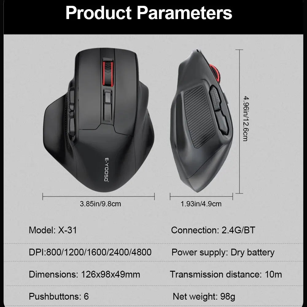 Mouse gaming E-YOOSO X-31 Pro USB, mare, cu suport Bluetooth 2.4G Wireless, PAW3212, 4800 DPI, pentru gameri, computer, laptop și PC