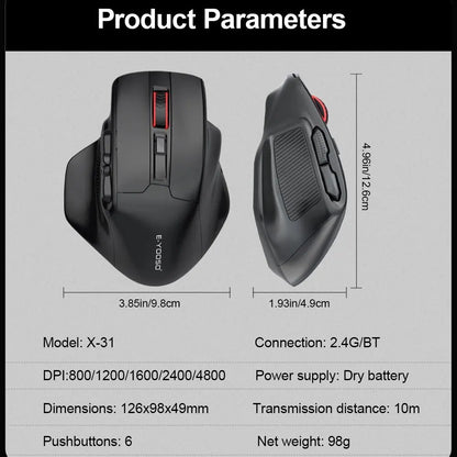 Mouse gaming E-YOOSO X-31 Pro USB, mare, cu suport Bluetooth 2.4G Wireless, PAW3212, 4800 DPI, pentru gameri, computer, laptop și PC