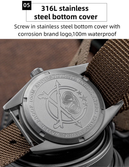 Orologio analogico da uomo ADDIESDIVE 36mm con vetro a specchio bombato, impermeabile 100m, luminoso, semplice, al quarzo, con cinturino in nylon