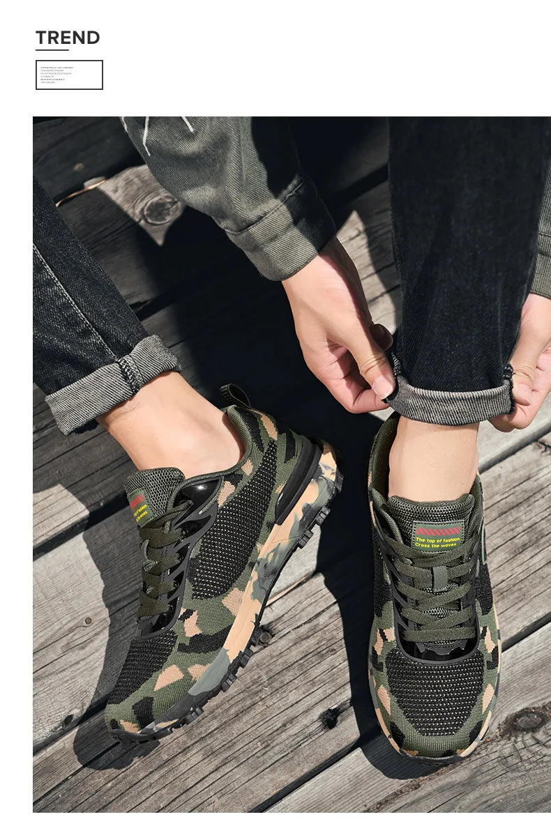 Men's camouflage breathable sports shoes are comfortable and non slip soft soled shoes suitable for men's outdoor activities
