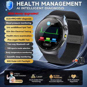 2026 AI Health Smartwatch ECG + PPG, Blood Pressure, Uric Acid & Body Fat Monitoring, AMOLED Display & Bluetooth Calling