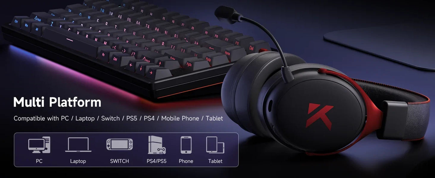 MCHOSE V9 Pro Gaming Wireless Headset 7.1 Surround Sound Headphones Noise Canceling Mic Low Latency Lightweight for PS5 PC SWITCH