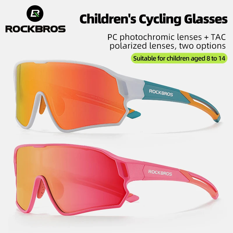 ROCKBROS Children's Cycling Glasses Polarized Photochromic Lens Children Bicycle Glasses Non-Slip Rubber Temple Arm Bike Glasses