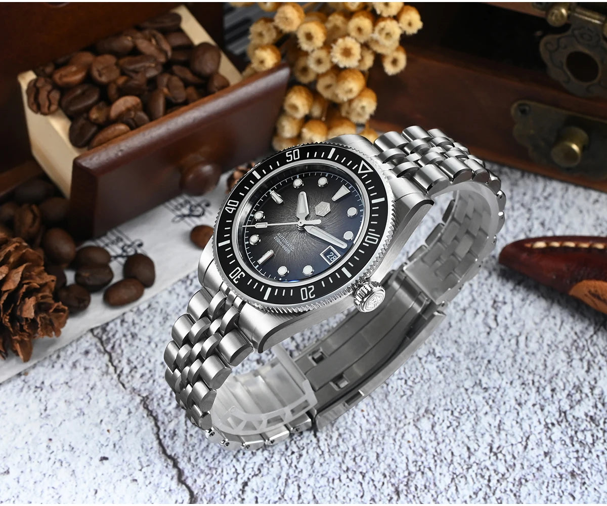 San Martin 40mm Luxus-Taucheruhr für Herren, Miyota 9015, Sunburst-Emaille-Zifferblatt, automatische mechanische Armbanduhr, wasserdicht bis 200m, SN0148