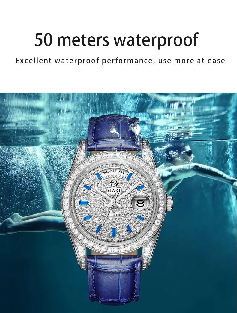 【START】Gypsophila Men's Watch Official Authentic Diamond Watch Waterproof Automatic Mechanical Watch Date Week Function
