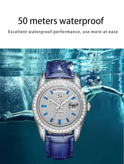 【START】Gypsophila Men's Watch Official Authentic Diamond Watch Waterproof Automatic Mechanical Watch Date Week Function