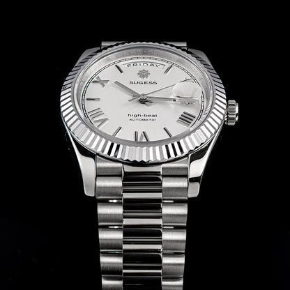 Sugess 40mm Men's Watches Automatic Date Mechanical Day Wristwatch Peacock SL3034 Movement Sapphire Waterproof Luxury Retro New