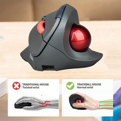 JOMAA Wireless Trackball Mouse Vertical Rechargeable Rollerball Mouse Ergonomic Silent Click Gaming Mouse for Windows Computer