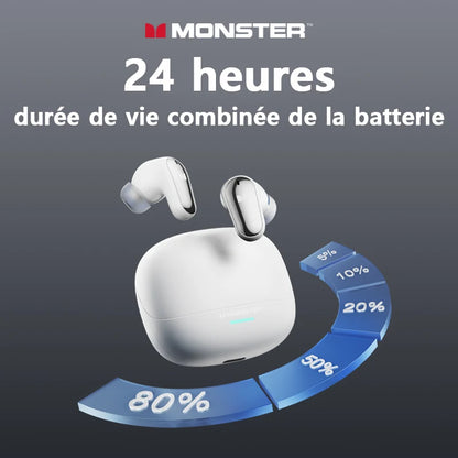 Monster MQT52 kabellose Bluetooth 5.4-Ohrhörer mit langer Akkulaufzeit, Gaming-Kopfhörer im Dual-Modus, Hi-Fi-Stereoklang-Headset mit Mikrofon