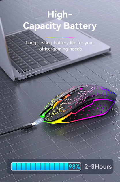 2.4GHz Bluetooth Wireless Mouse Rechargeable RGB Backlight Mice 1600 DPI Ergonomic Design Gaming Mouse for PC Laptop Macbook