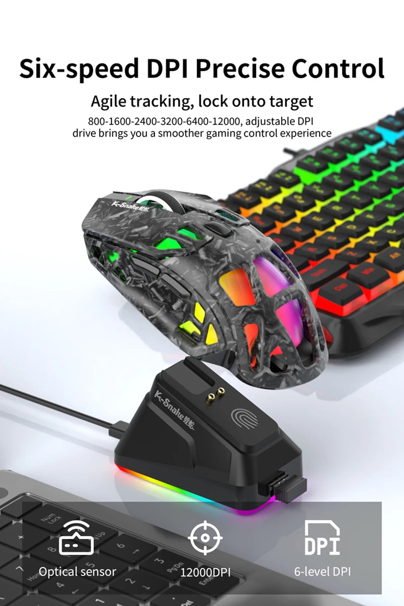 Mouse da gaming leggero Lenovo Tri-Mode con dock di ricarica RGB 12000DPI 2.4G/Bluetooth/cablato mouse ergonomico per PC laptop