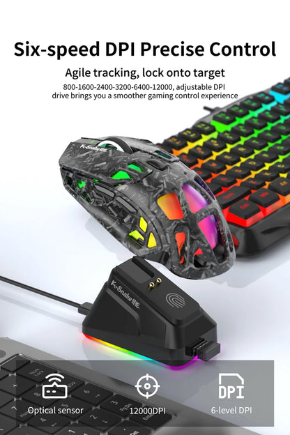Mouse da gaming leggero Lenovo Tri-Mode con dock di ricarica RGB 12000DPI 2.4G/Bluetooth/cablato mouse ergonomico per PC laptop