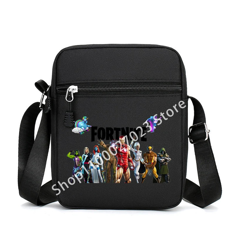 Mala de ombro Fortnite para homem adulto, estilo cartoon e anime, mala tiracolo quadrada em lona para homem e mulher, moda, viagem, desporto, presente de aniversário adorável