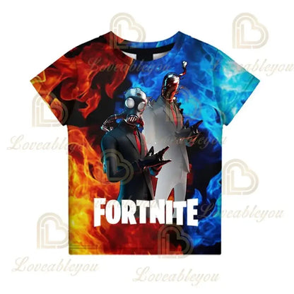 T-shirt infantil de verão Cartoon Fortnite com impressão 3D, para meninos e meninas, estilo streetwear, roupa para adultos e crianças, t-shirt divertida com gola redonda