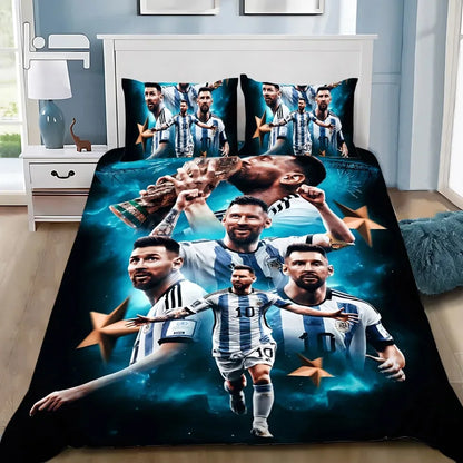 Conjunto de Roupa de Cama Estrela de Futebol M-messis com Capa de Edredão e Fronha para Adulto, Rapaz e Rapariga, Decoração de Quarto Infantil, Tamanho Individual, Duplo e Grande