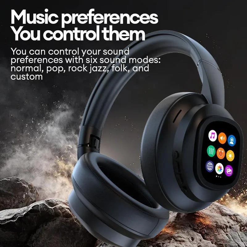 KI-LCD-Touchscreen kabellose Bluetooth-Kopfhörer – ANC-Geräuschunterdrückung, tiefer Bass, Gaming-Headset mit HD-Mikrofon