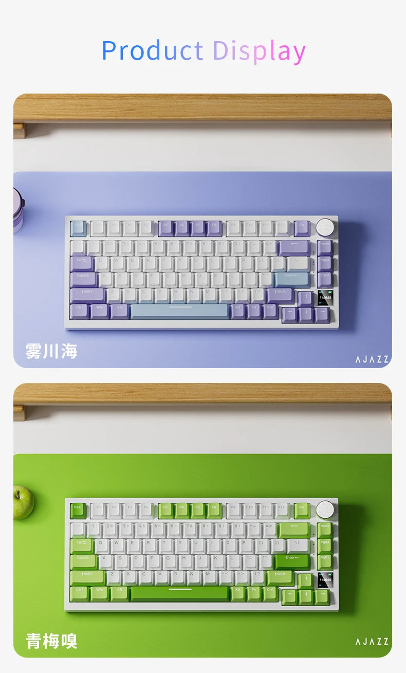 AJAZZ AK820 Teclado mecânico 70% com formato compacto/iluminação RGB/interruptores hot-swappable, com ligação com fios, sem fios e Bluetooth