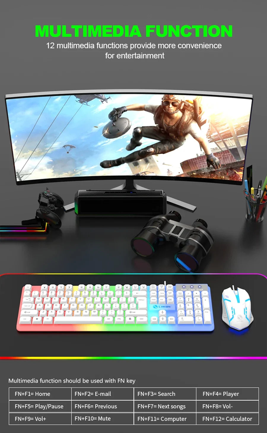 NG GTX350 Combo de teclado y ratón gaming para ordenador y portátil, kit gamer con retroiluminación LED, teclado USB con cable GTX350 Set-Negro