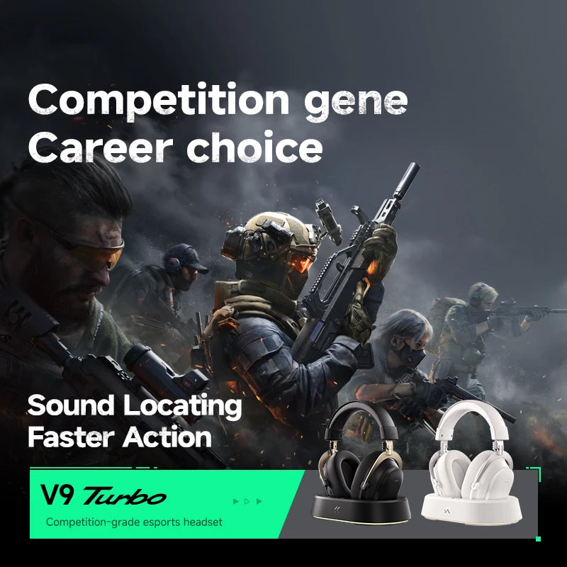 Cuffie gaming wireless MCHOSE V9 Turbo 7.1 Surround Sound RGB Esports con driver da 60mm, microfono con cancellazione del rumore e base di ricarica