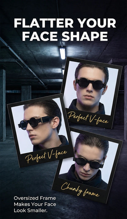 Y2K Punk Gothic Round Sunglasses Men 2026 Luxury Brand Steampunk Wide Temple Thick Frame Sun Glasses For Male Retro Cool Shades