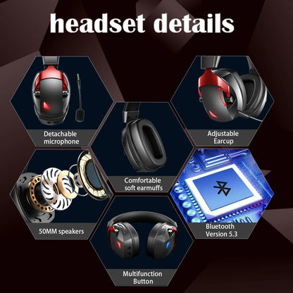 Kabelloses Gaming-Headset mit abnehmbarem Mikrofon mit Geräuschunterdrückung – 2.4G Wireless, Bluetooth 5.3 & kabelgebundene 3.5mm-Gaming-Kopfhörer für PS5, PC, Xbox, Mobilgeräte