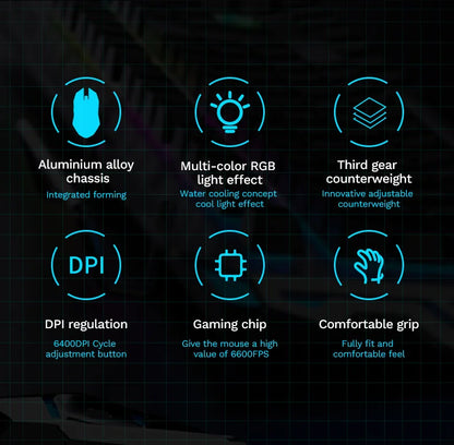 RGB 6400 DPI kabelgebundene mechanische Maus mit magnetischer Befestigung und DIY-Gegengewicht für Esports-Gaming-PC