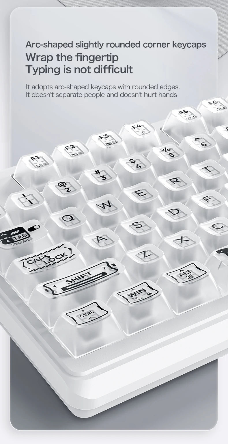 Teclado com fios FREEWOLF M95 com design transparente RGB, ideal para gaming, trabalho de escritório e vários outros cenários