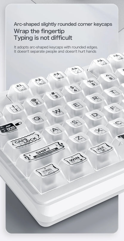 Teclado com fios FREEWOLF M95 com design transparente RGB, ideal para gaming, trabalho de escritório e vários outros cenários