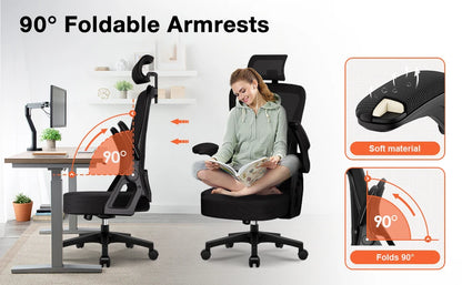 Office Chair Ergonomic Reclining 90°-135°, Desk Chair with Lumbar Support, Computer Chair Adjustable Headrest, Living Room Chairs