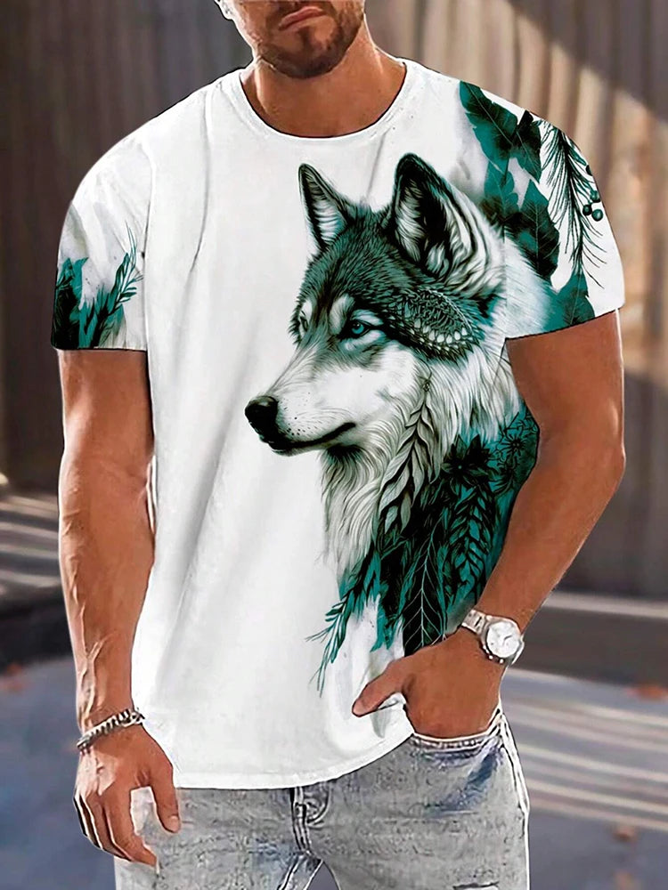 Different Pupil Wolf Print Men's T-shirt Men's Daily Casual T-shirt Urban Street Fashion Short-sleeved Summer Outdoor Sports Tee