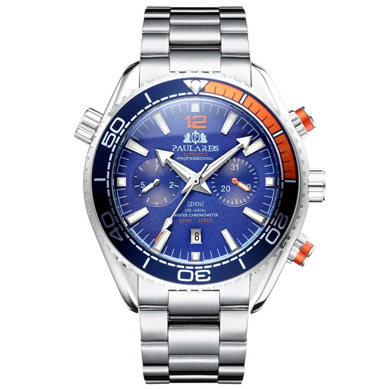 PAULAREIS P Brand Luxury Automatic Watch Men Fashion Calendar Waterproof Luminous Watch Stainless Steel Mechanical Watches Mens