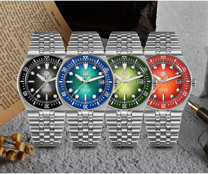 San Martin 40mm Luxus-Taucheruhr für Herren, Miyota 9015, Sunburst-Emaille-Zifferblatt, automatische mechanische Armbanduhr, wasserdicht bis 200m, SN0148