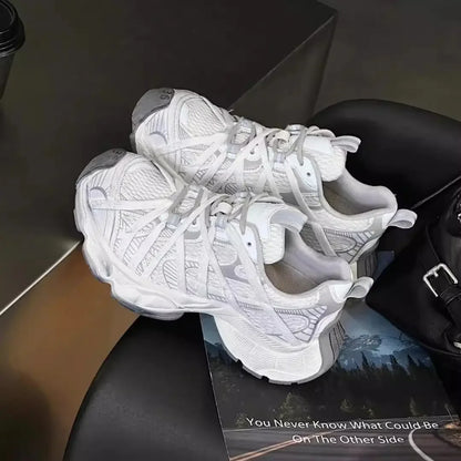 Spring Summer New Style Men and Women Dad Shoes, Thick Bottom Net Surface Sports Shoes, Trendy, Versatile, Breathable Tie Shoes