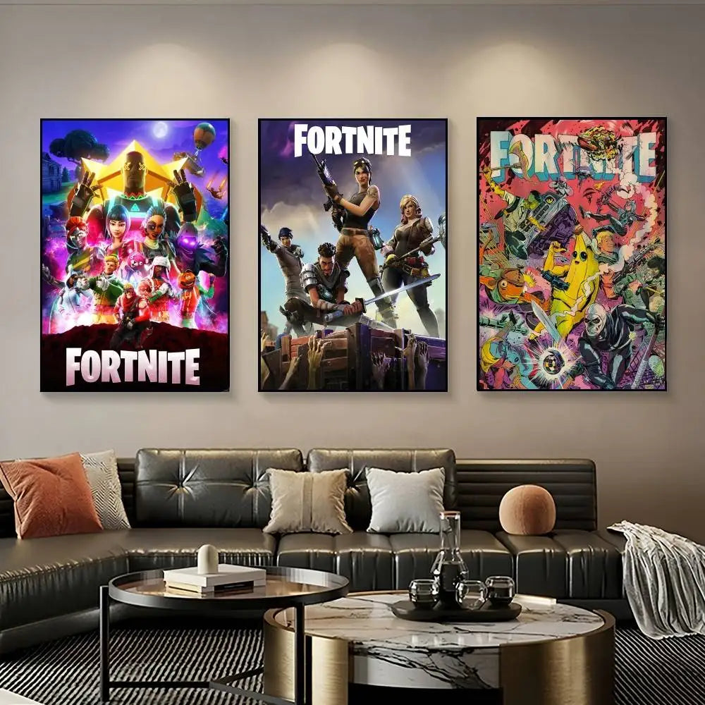 Poster de Jogo F-Fortnite Surpresa — Decoração de Casa, Quadro de Parede para Escritório e Sala de Estar