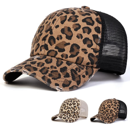Unisex-Baseballmützen mit Leopardenmuster, Lochstickerei, Netz, für Frühling und Herbst, Outdoor, verstellbar, Freizeitmützen, Sonnenschutzmützen, Sportmützen
