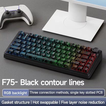 AULA F75 Pro Teclado mecánico gaming inalámbrico con montaje gasket, RGB personalizable, distribución 75% y teclas PBT con grabado lateral