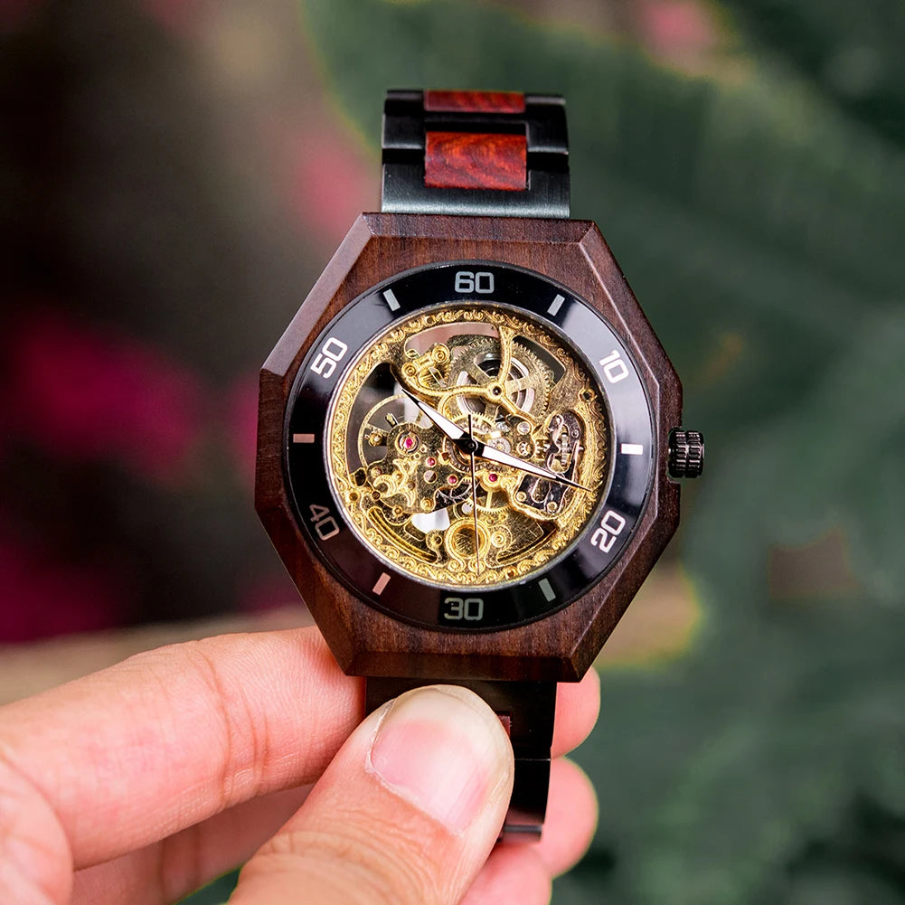 BOBO BIRD Wood Mechanical Watch Men Relogio Masculino Big Mens Watches Top Brand Luxury Timepieces erkek kol saati Dropshipping