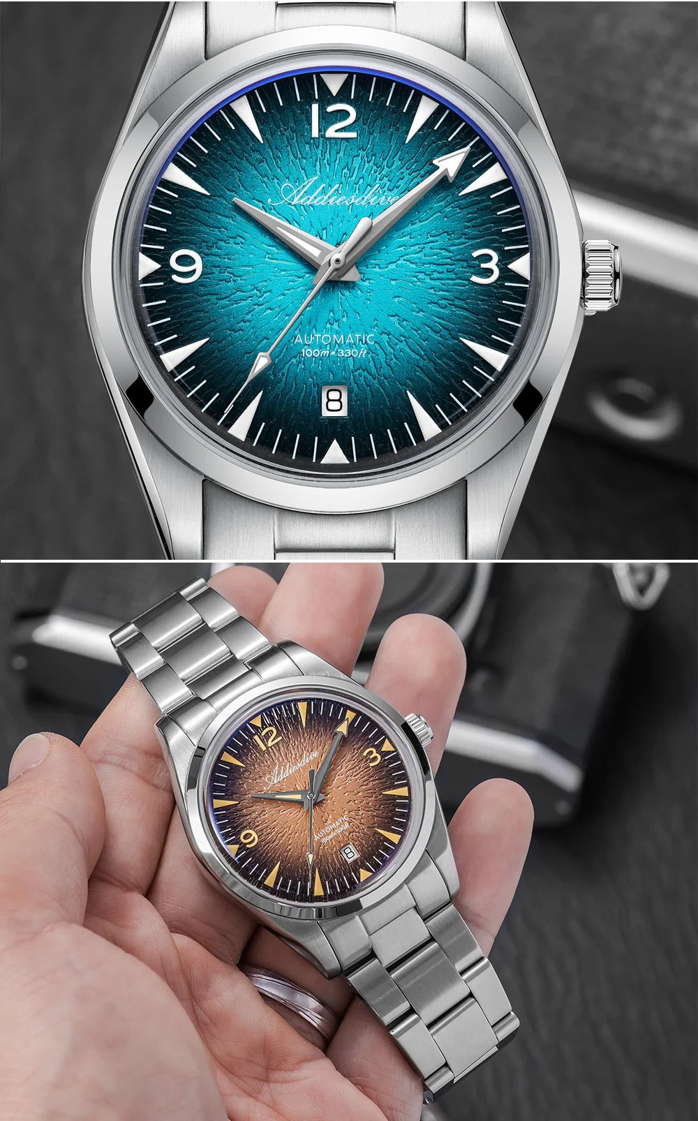 ADDIESDIVE AD2508 Herren-Taucheruhr, leuchtend, 100M wasserdicht, 316L-Edelstahl, 8215-Uhrwerk, automatische mechanische Uhr
