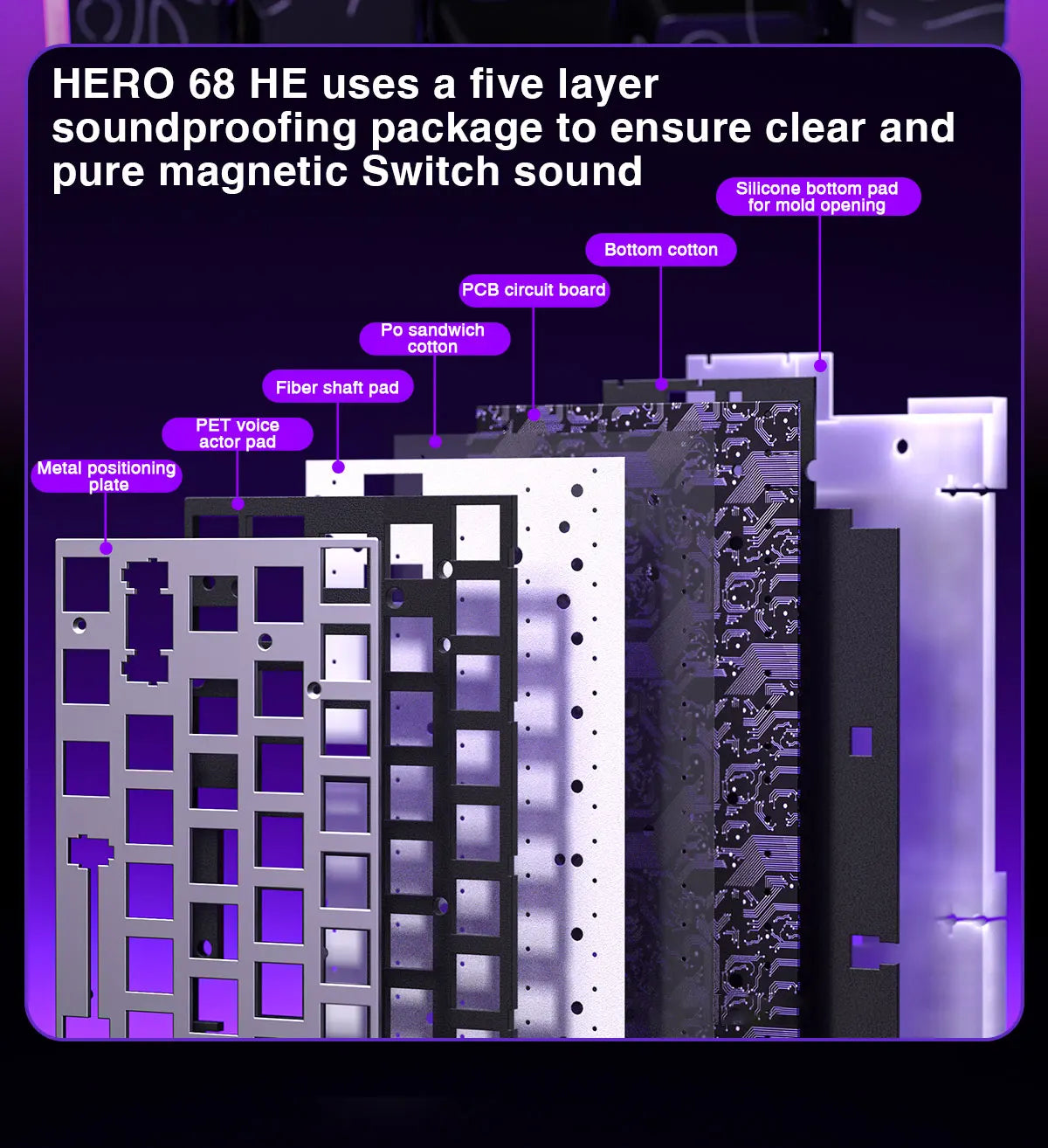 Teclado mecânico gaming com fios AULA HERO68 HE, switches magnéticos, Rapid Trigger, taxa de polling 8K, RGB, para esports