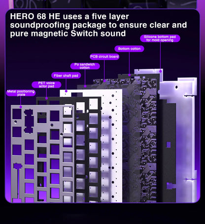 Teclado mecânico gaming com fios AULA HERO68 HE, switches magnéticos, Rapid Trigger, taxa de polling 8K, RGB, para esports