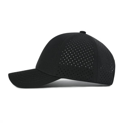 VOBOOM Herren-Baseballkappe mit Schnell-Trocknungsfunktion, lasergeschnittenem Netzstoff, gewölbter Krempe und Snapback-Verschluss – für Outdoor, Laufen und Reisen – schwarze Kappe