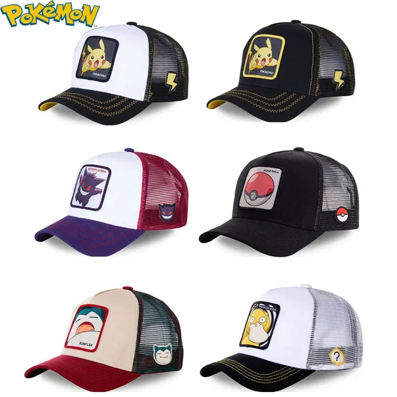 „Pokemon“ siuvinėtos beisbolo kepurės su Pikachu, Gengar, Snorlax ir Psyduck anime motyvais, reguliuojamos, kvėpuojančios tinklinės kepurės, cosplay dovanos