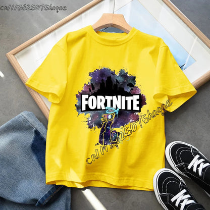 Summer Game Fortnited T-shirt Bottle Royale Birthday Tops Party Wear Boys Tee Fortnight Short Sleeve Cotton Kids Clothes