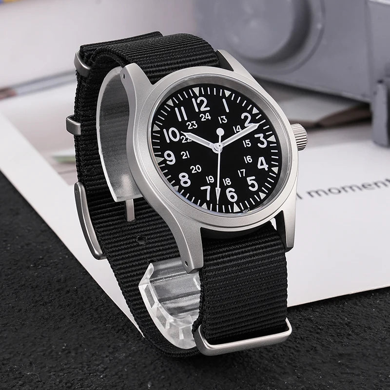 Militado ML05 Military Watch VH31 Sweep Quartz Movement Top Hat Domed Sapphire Crystal Vintage Watch 100m Waterproof Mens Watch