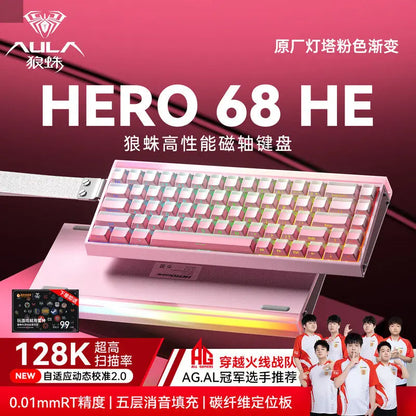 Teclado mecânico gaming com fios AULA HERO68 HE, switches magnéticos, Rapid Trigger, taxa de polling 8K, RGB, para esports