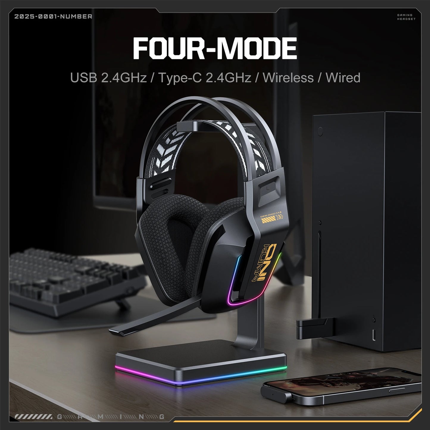 Cuffie da gaming wireless ONIKUMA GT828 Bluetooth 5.3 RGB con microfono, cancellazione del rumore e connessione a 4 modalità per PC, PS5 e laptop